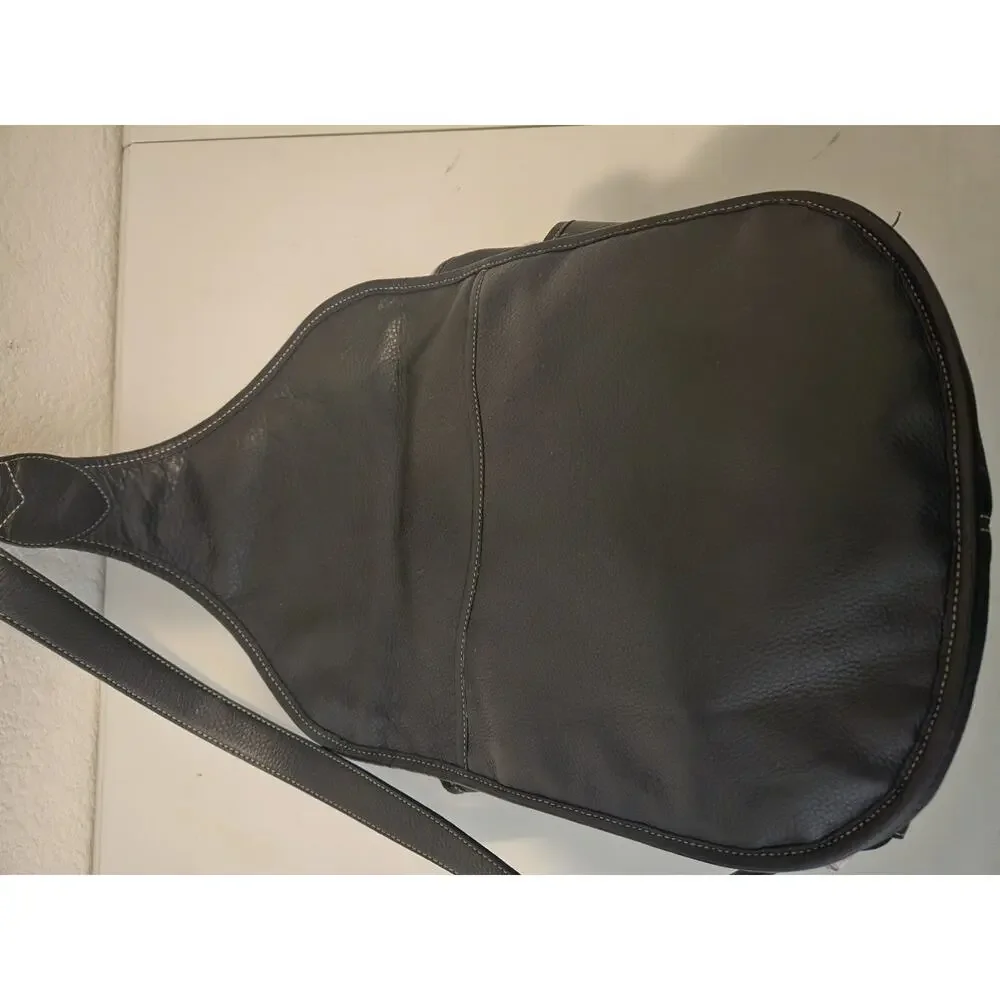 Levenger Black Leather Saddlebag Sling Backpack Bag Black EUC